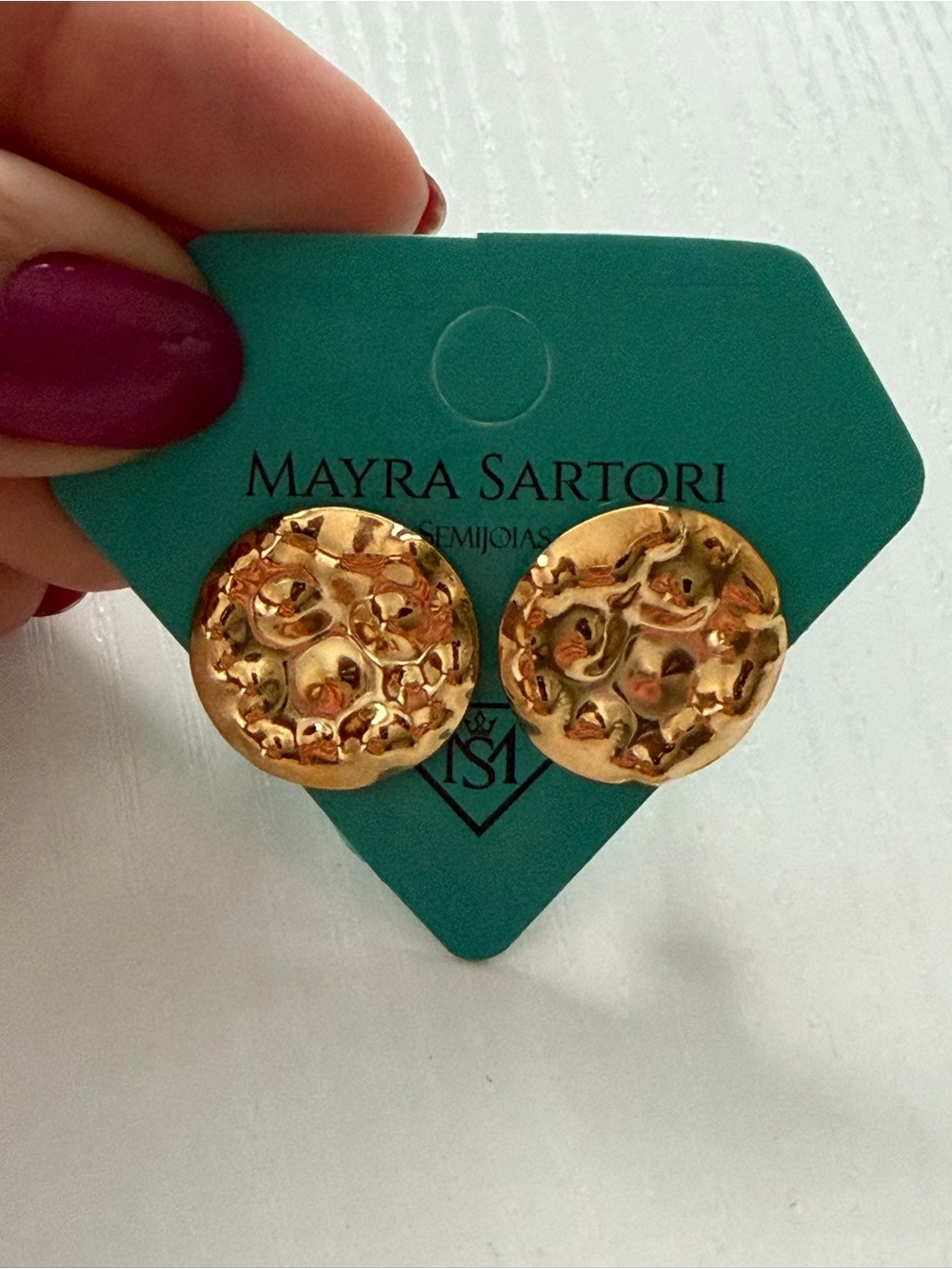 Gold Textured Round Stud Earrings
